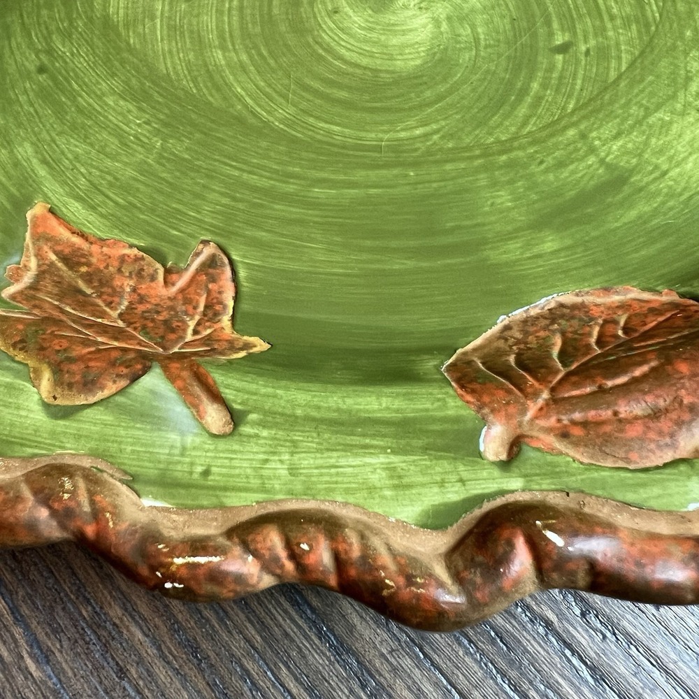 Vintage DENNIS EAST INTERNATIONAL Green Brown Leaves Serving Trinket Dish 13" - Picture 10 of 13